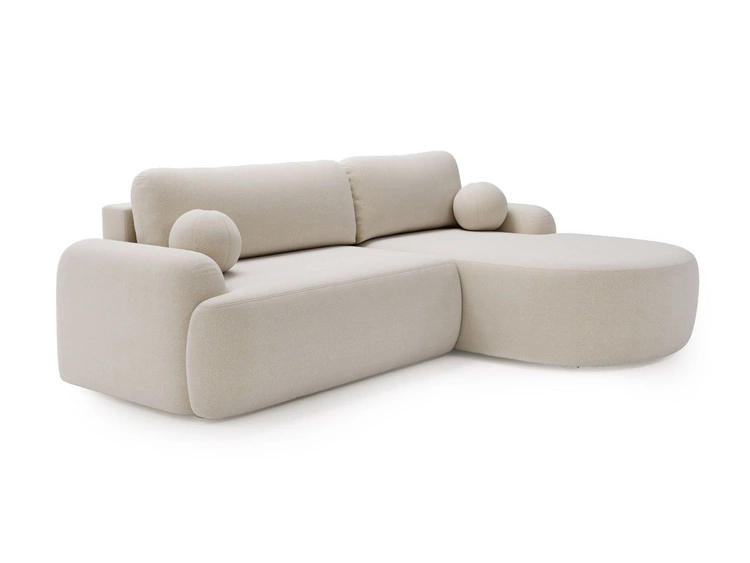 Ecksofa L-Form Rechts mit Schlaffunktion und Bettkasten Aurio Creme