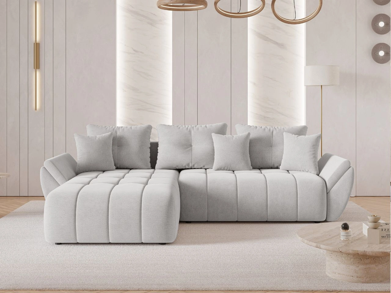 Ecksofa L-Form mit Schlaffunktion und Bettkasten Decor L Grau