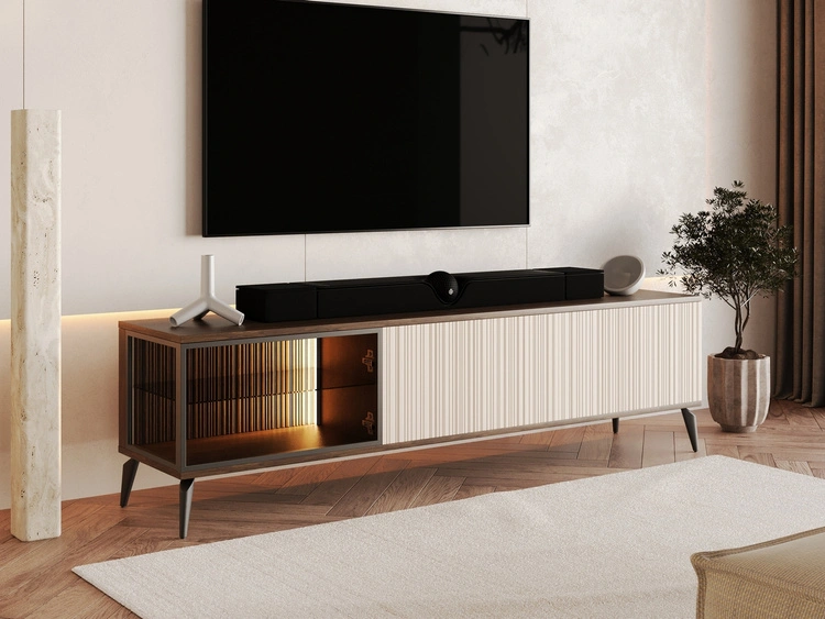 TV-Lowboard mit Türen und LED Vinni Dunkler Walnuss Cashmere