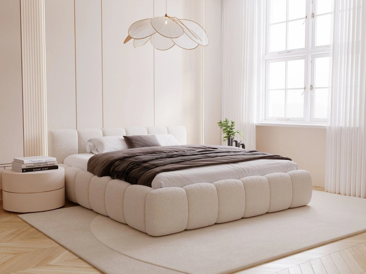 Polsterbett mit Bettkasten und Lattenrost 120x200 Cloud Low Bouclé-Stoff Beige