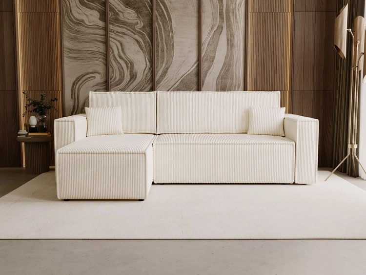 Modernes Ecksofa mit Schlaffunktion und Stauraum Prato links Beige