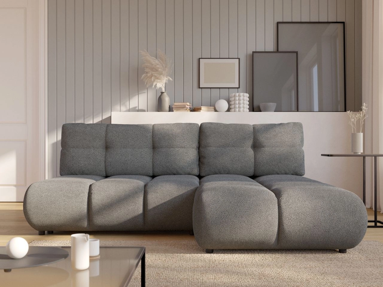 Ecksofa mit Schlaffunktion und Bettkasten Rechts Milet Grau