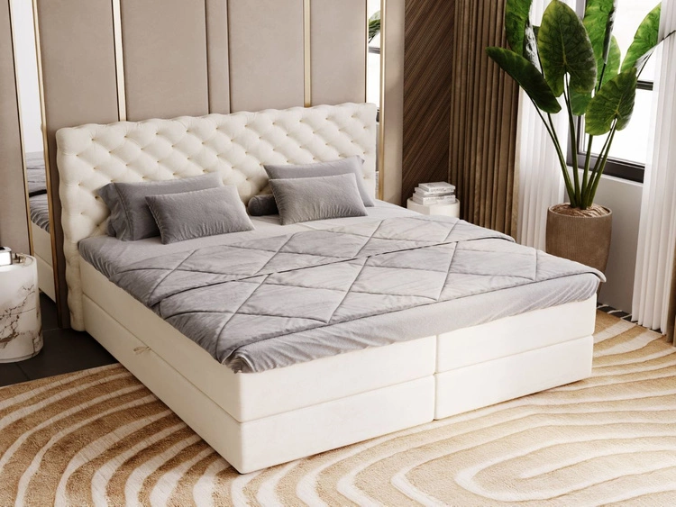 Boxspringbett mit Bettkasten 200x200 Bergamo Beige