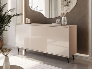 Dreitürige Kommode 154 cm Glamour-Stil auf schwarzfarbenen Metallbeinen Vivance Kaschmirglanz