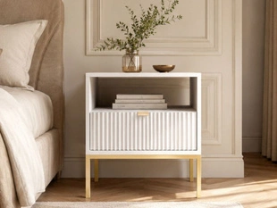 Nachtschrank mit Schublade Amber Weiß, Gold Frame