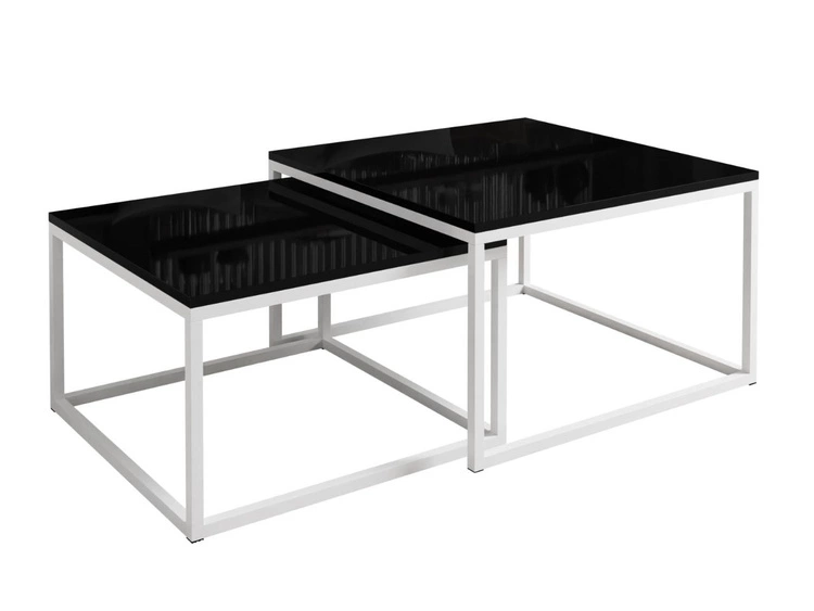 Couchtisch auf weißem Gestell Asumi Schwarz Hochglanz 36x42
