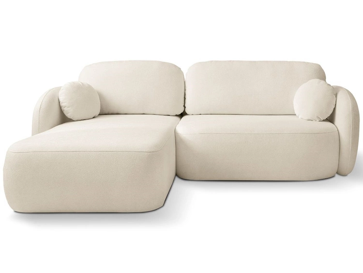Ecksofa L-Form Links mit Schlaffunktion und Bettkasten Oreo Beige