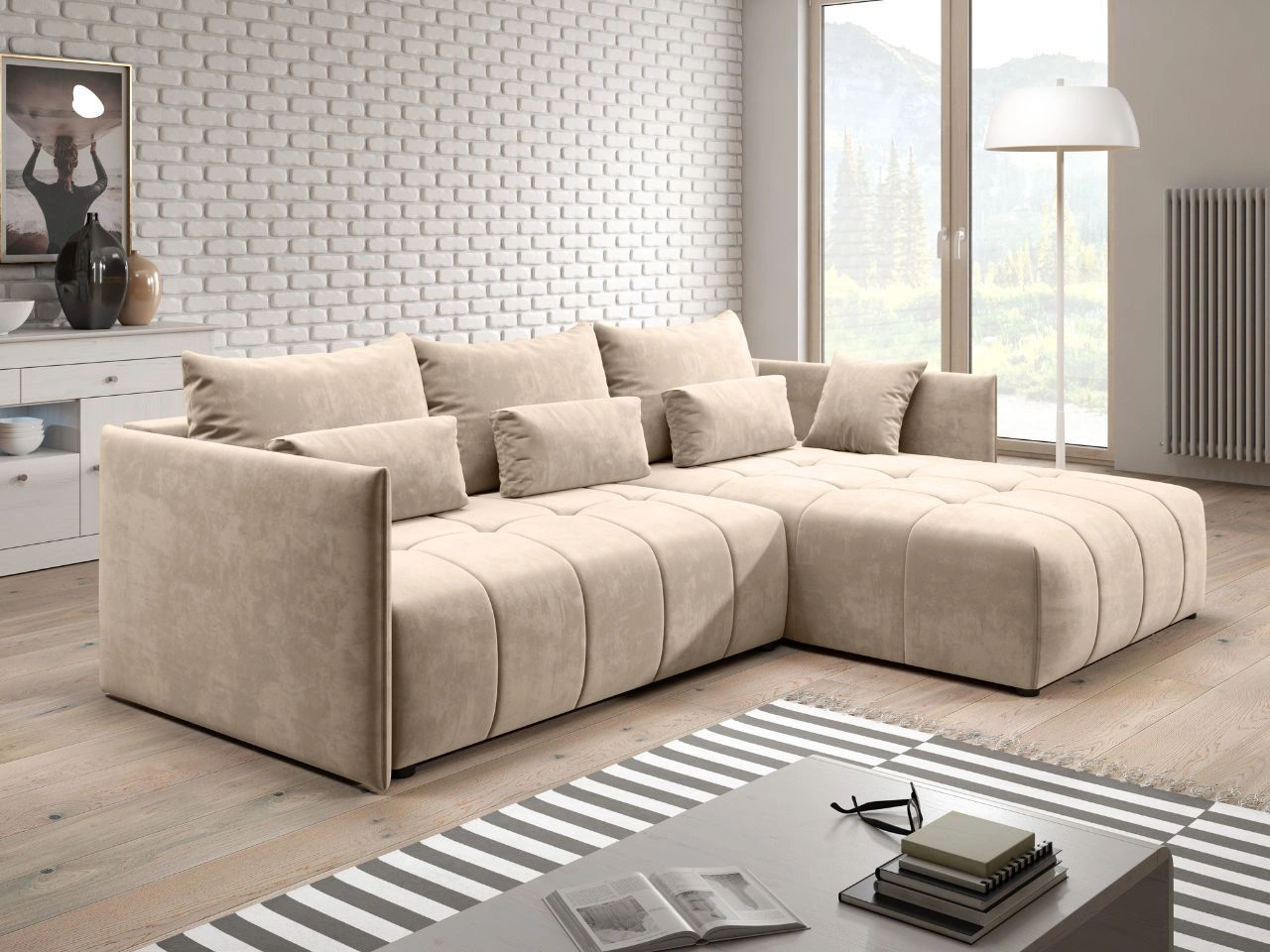 Ecksofa L-Form mit Schlaffunktion und Bettkasten Ardi Creme