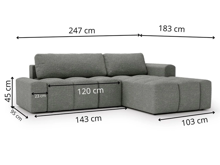 Ecksofa L-Form Rechts mit Schlaffunktion und Bettkasten Lana Grau