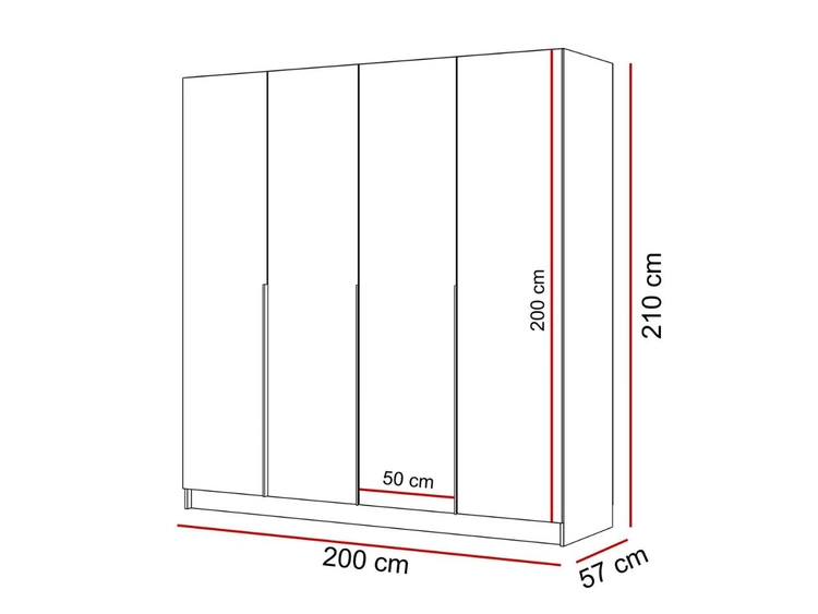 Viertüriger Kleiderschrank mit Drehtüren und schwarzen Griffen Ameli Kaschmir