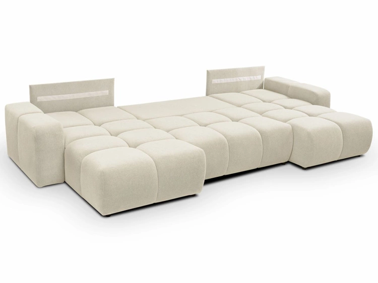 Wohnlandschaft mit Schlaffunktion und Bettkasten Sile U Hellbeige