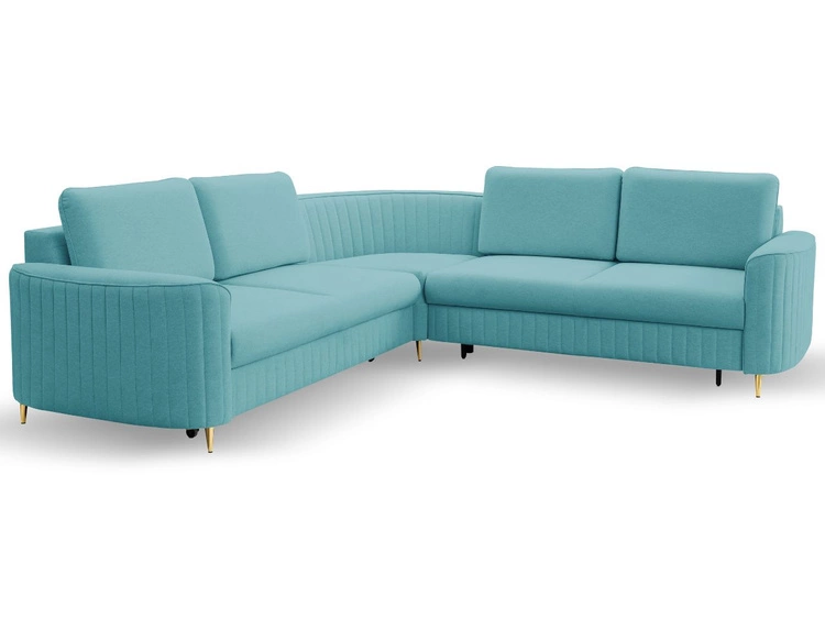 Ecksofa L-Form Links mit Schlaffunktion und Bettkasten Limon Blau