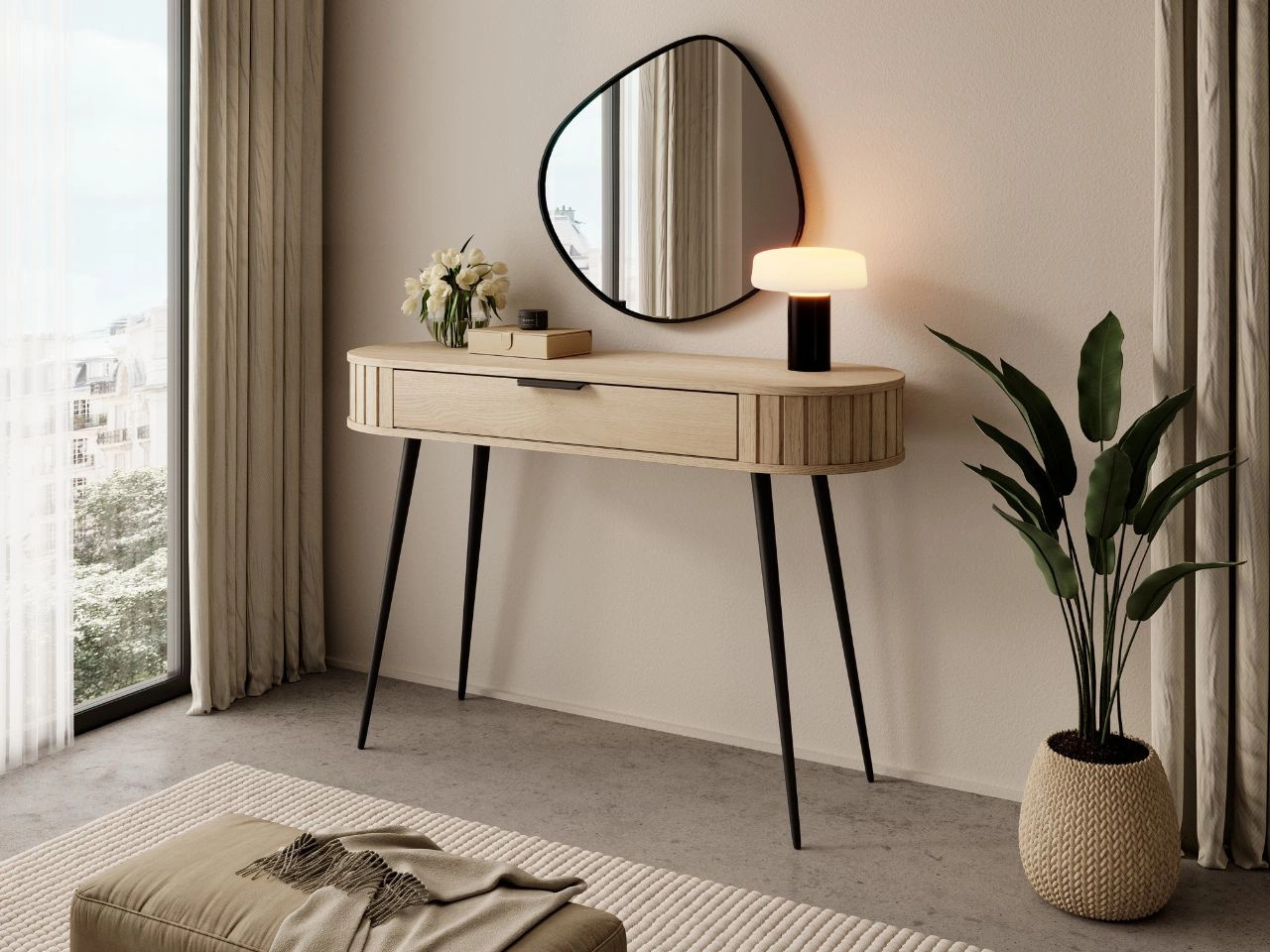 Schminktisch mit schwarzen Metallbeinen Passione Eiche Cremona