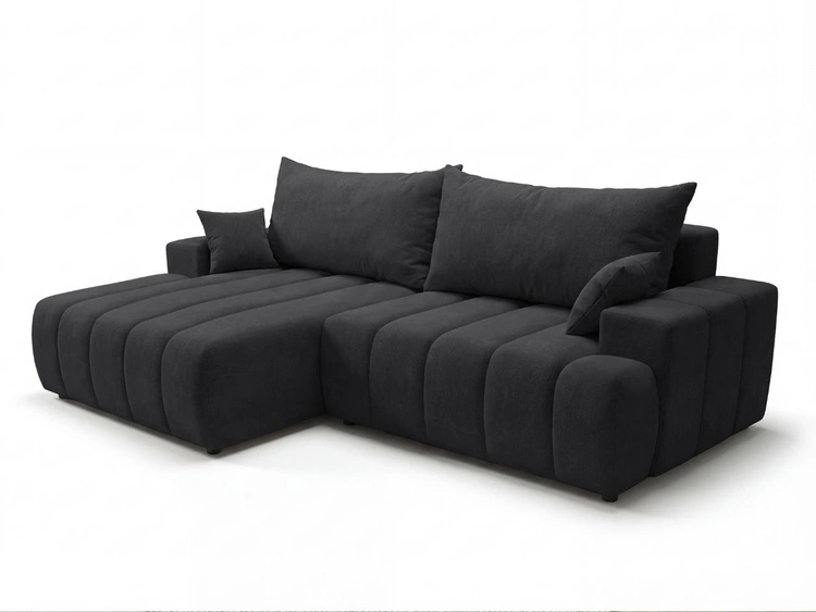 Ecksofa L-Form Links mit Schlaffunktion und Bettkasten Caleo Schwarz