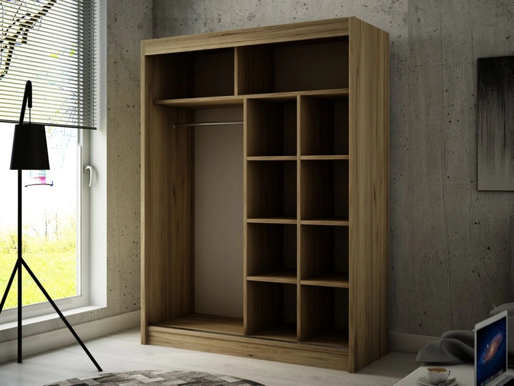 Schiebetürenschrank mit Spiegel 150 cm mit LED-Beleuchtung Portel Handwerk Goldene Eiche