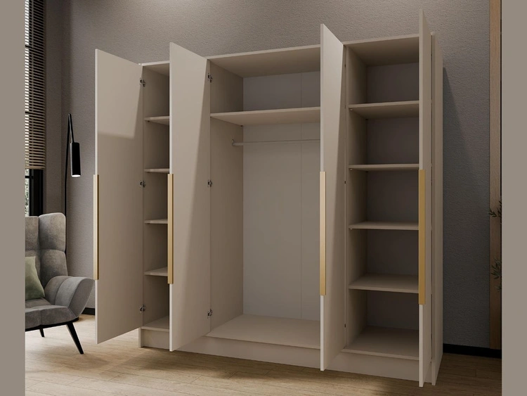 Kleiderschrank mit Spiegel 200 cm Lucca Kaschmir mit goldenen Griffen