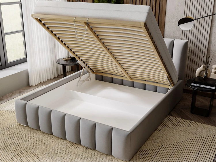 Polsterbett mit Bettkasten und Lattenrost 140x200 Neos Grau