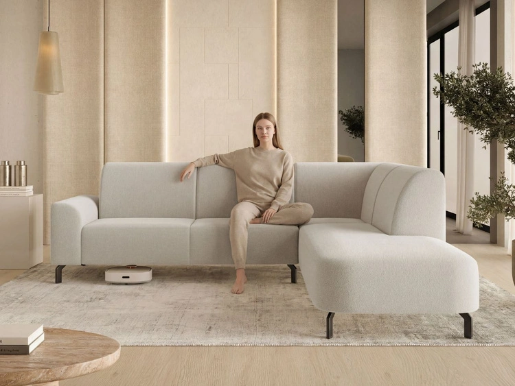 Ecksofa L-Form Rechts Regento Bouclé-Stoff Beige