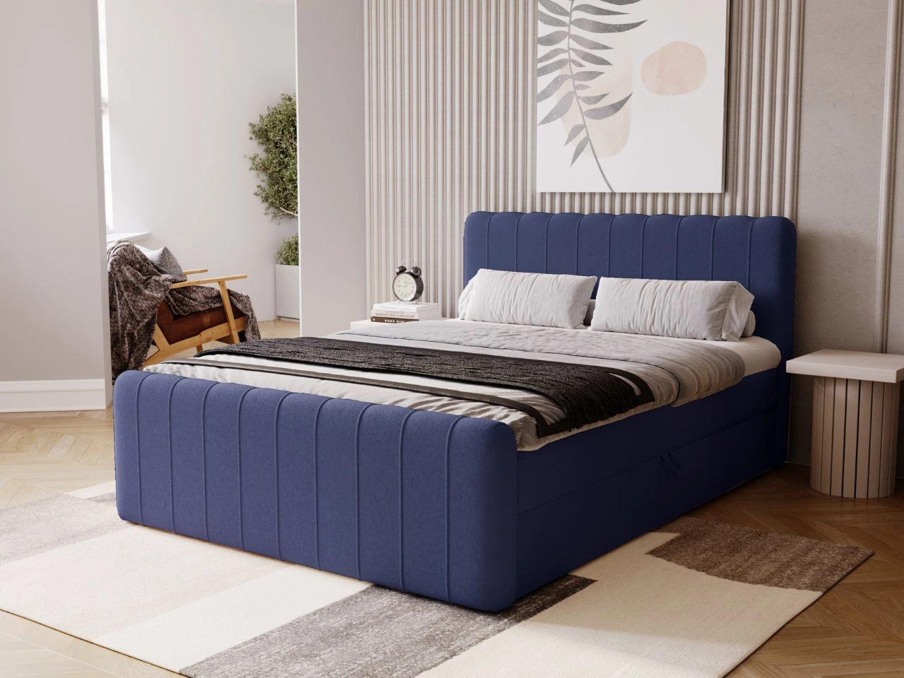 Boxspringbett mit Bettkasten 160x200 Osteno Dunkelblau