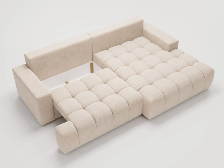 Ecksofa L-Form mit Schlaffunktion und Bettkasten Havi Rechts Hellbeige