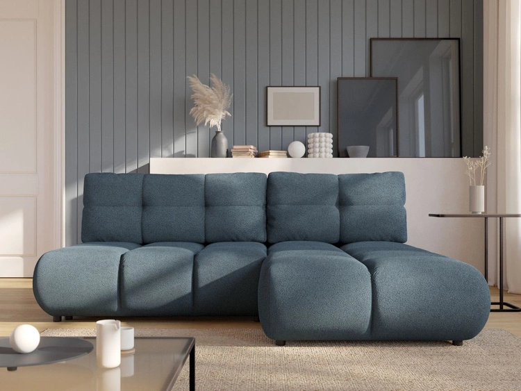 Ecksofa mit Schlaffunktion und Bettkasten Rechts Milet Dunkelblau