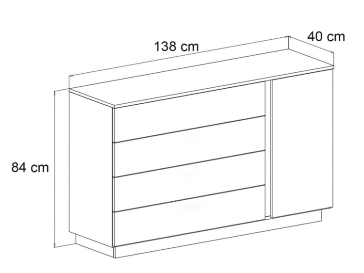 Kommode mit Türe, Schubladen und LED-Beleuchtung Nuveo Kaschmir