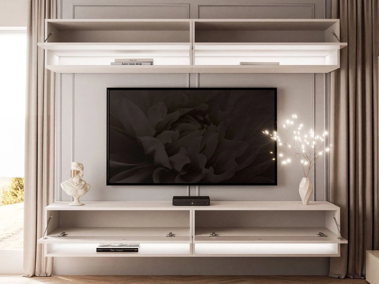 Hängende Wohnwand mit LED-Beleuchtung Aurelie Kaschmir matt