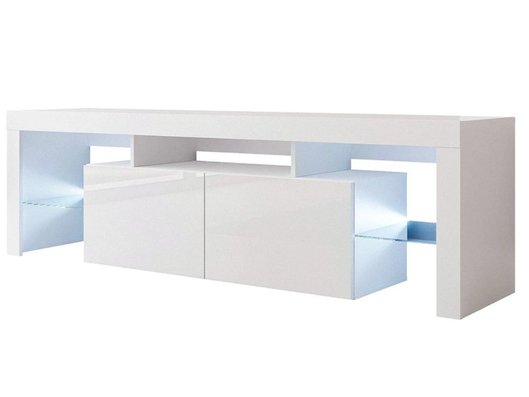 TV-Lowboard mit Türen und Aufsatz 150 cm Nodoo Weiß Hochglanz