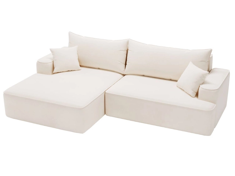 Ecksofa L-Form Links mit Schlaffunktion und Bettkasten California Creme