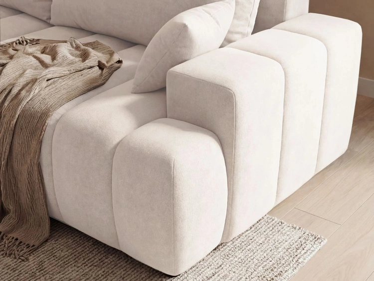 Ecksofa L-Form Links mit Schlaffunktion und Bettkasten Caleo Creme
