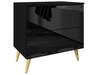 Nachttisch mit Schubladen auf Goldenen Metallbeinen Nuveo Schwarz Hochglanz