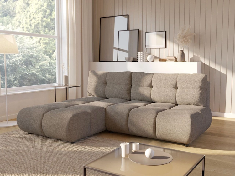 Ecksofa mit Schlaffunktion und Bettkasten Links Milet Hellgrau