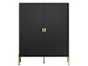 Hohe Kommode, zweitürig, mit goldfarbenen Griffen und Füßen, Orlean schwarz matt