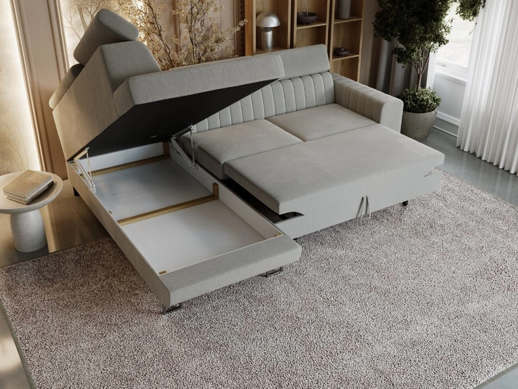 Ecksofa mit Schlaffunktion und Bettkasten Berona links Grau