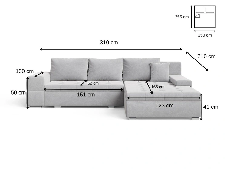 Ecksofa L-Form mit Schlaffunktion und Bettkasten Sonia Beige