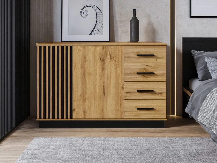 Set industrial Wohnzimmermöbel Lavore Wotan Eiche, Schwarz matt