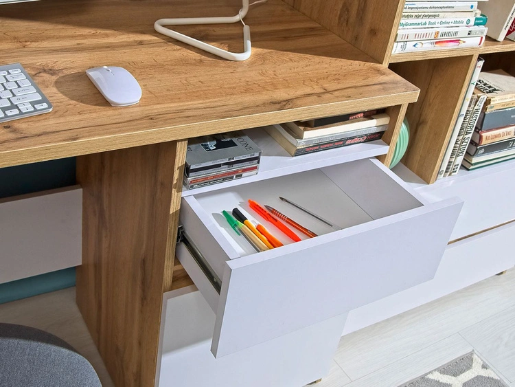 Schreibtisch mit Türe und Schublade Eiche Wotan, Weiß
