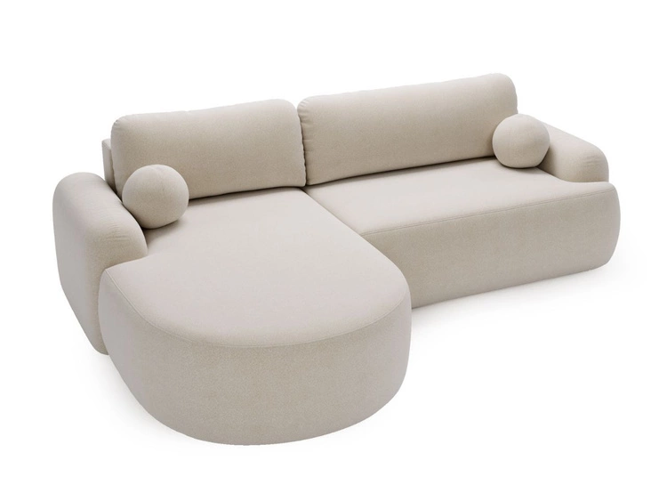 Ecksofa L-Form Links mit Schlaffunktion und Bettkasten Aurio Creme