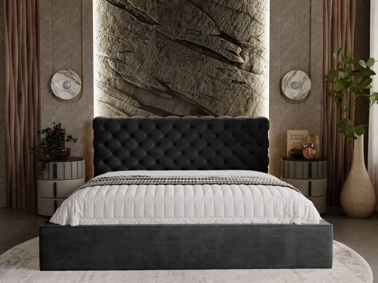 Polsterbett mit Bettkasten und Lattenrost 140x200 Apollo Schwarz