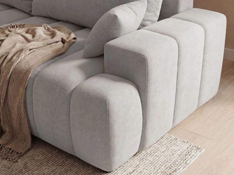 Ecksofa L-Form Links mit Schlaffunktion und Bettkasten Caleo Hellgrau