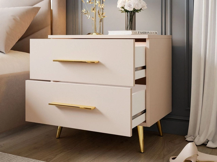 Nachttisch mit zwei Schubladen auf Goldenen Metallbeinen Nuveo Kaschmir