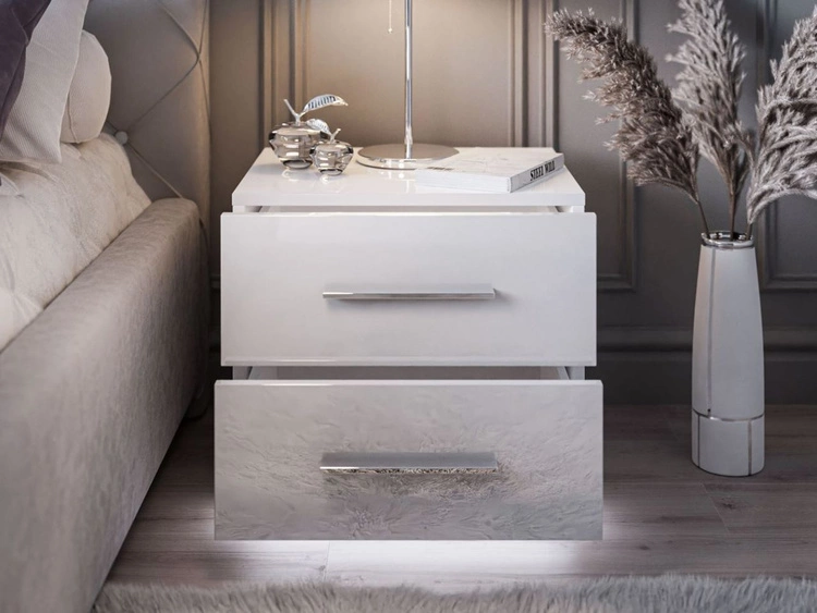Nachttisch mit zwei Schubladen Nuveo Lux Weiß Hochglanz