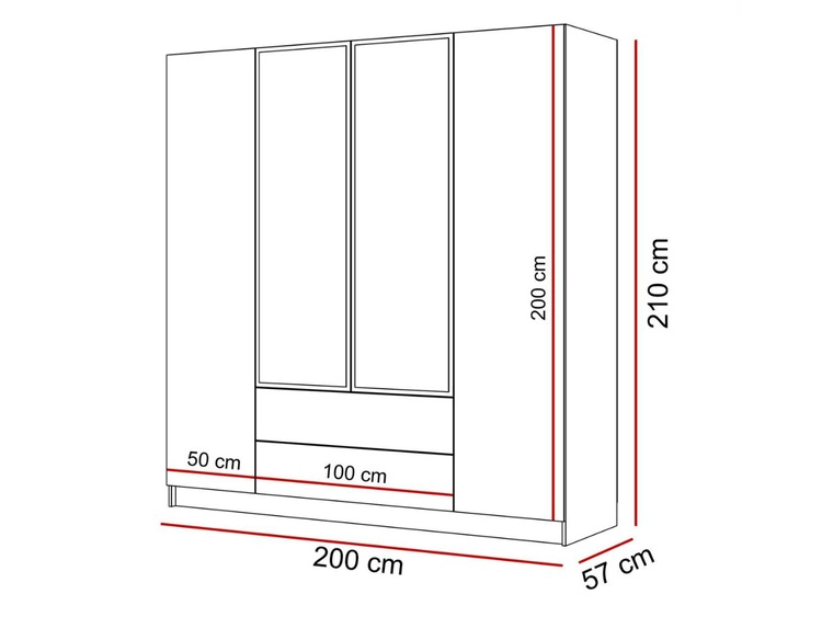 Viertüriger Kleiderschrank mit Drehtüren, Schubladen und Spiegeln Ameli Kaschmir