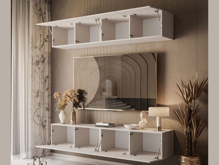 Hängende Wohnwand für das Wohnzimmer mit LED-Beleuchtung Nodoo Kaschmir