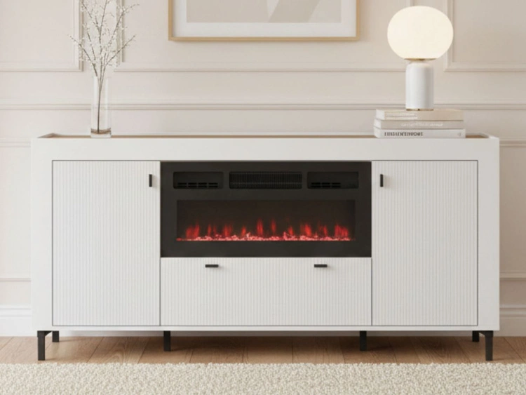 Kommode mit Türen, Schublade und Kamin Messina Weiß