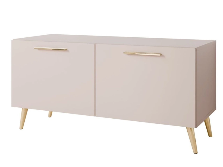 TV-Lowboard mit Türen und LED-Beleuchtung auf Goldenen Metallbeinen 100 cm Noaé Kaschmir