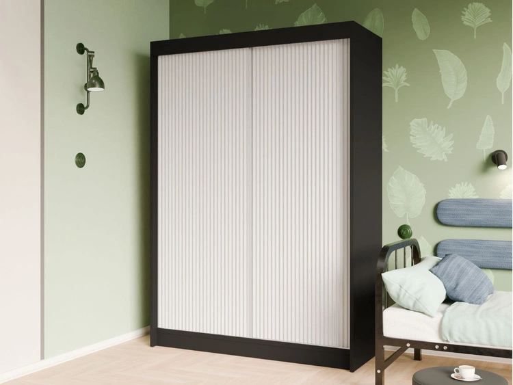 Schiebetürenschrank mit geriffelter Front 150 cm Fano Schwarz, Weiß