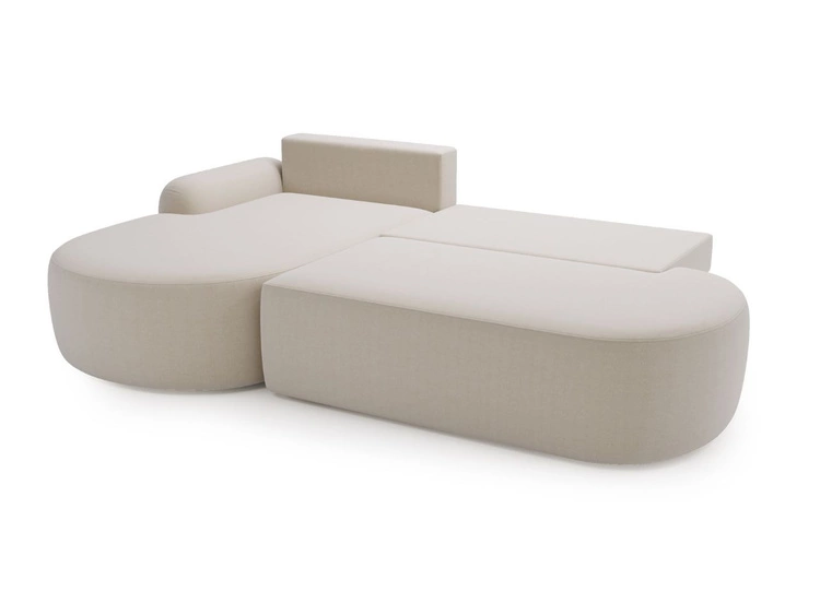 Ecksofa L-Form Links mit Schlaffunktion und Bettkasten Aurio O Creme