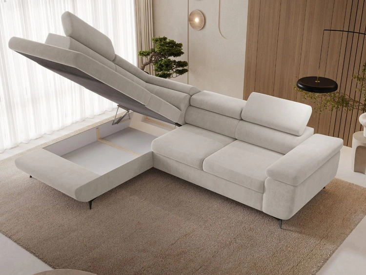 Ecksofa L-Form mit Schlaffunktion und Bettkasten Argon Links Hellbeige