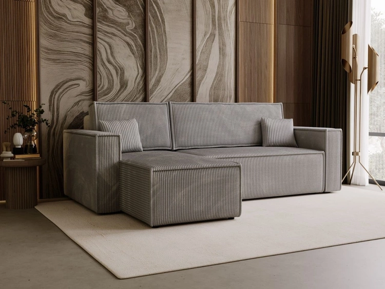 Modernes Ecksofa mit Schlaffunktion und Stauraum Prato L Grau